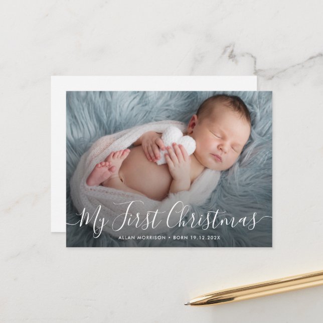 Carte Postale 1er Noël faire-part de naissance bébé (Devant/Arrière en situation)