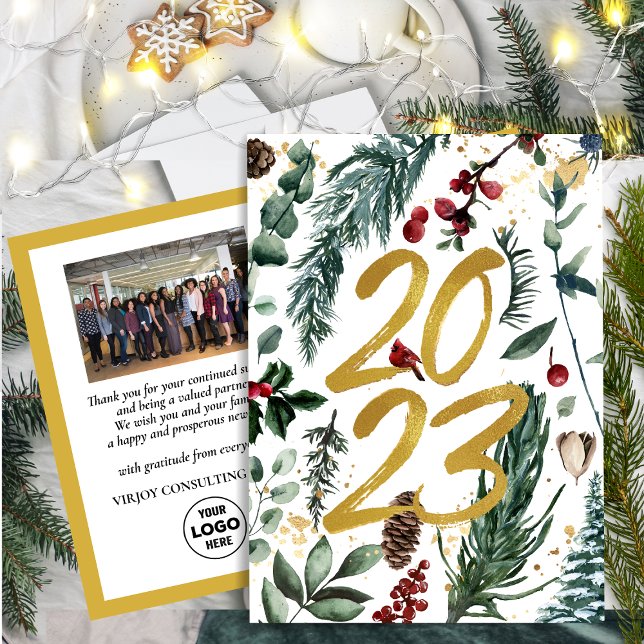 Carte Postale 2023 Photo de l'entreprise Festive Pine Bough (Créateur téléchargé)