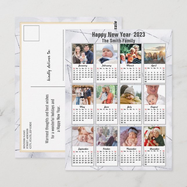 Carte Postale 2023 Silver Gold Modern Family 12 Calendrier photo (Devant / Derrière)