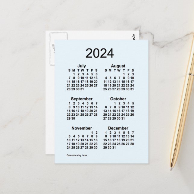 Carte Postale 2024 Alice Blue 6 Mois Mini Calendrier par Janz (Devant/Arrière en situation)