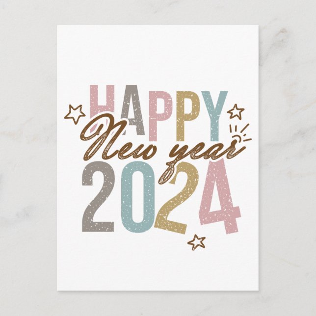 Carte Postale 2024 Bonne année en couleurs rétro (Devant)