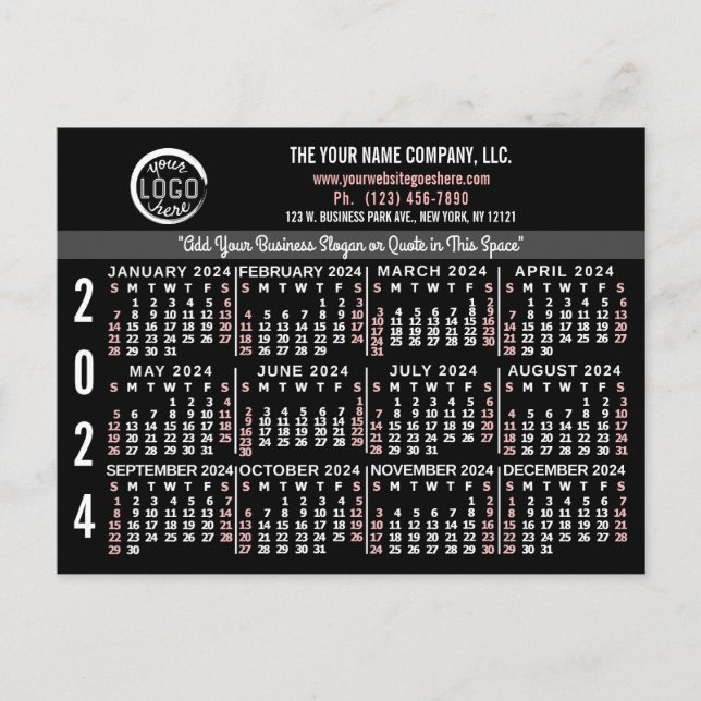 Carte Postale 2024 Calendrier personnalisé Nom du logo commercia (Devant)