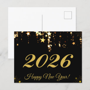 Carte Postale 2025, Bonne année ! étoiles d'or et arrière - plan