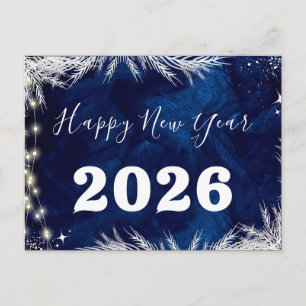 Carte Postale 2025, Bonne année! Fête Bleue Joyeux Noël