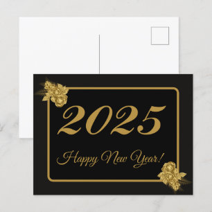 Carte Postale 2025, Bonne année! fleur d'or et arrière - plan no