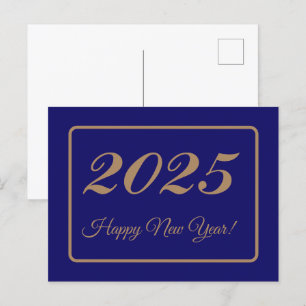 Carte Postale 2025, Bonne année! or et arrière - plan de marine