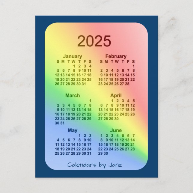 Carte Postale 2025 Rainbow Blue 6 mois Mini Calendrier par Janz (Devant)
