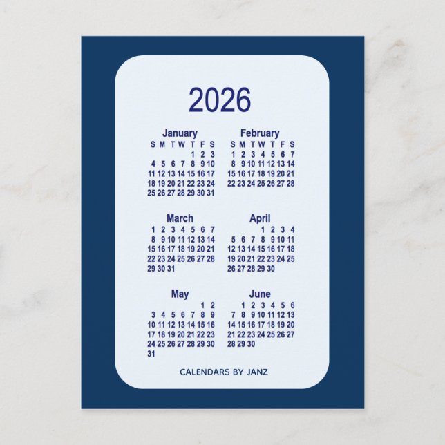 Carte Postale 2026 Alice Blue 6 Mois Mini Calendrier par Janz (Devant)