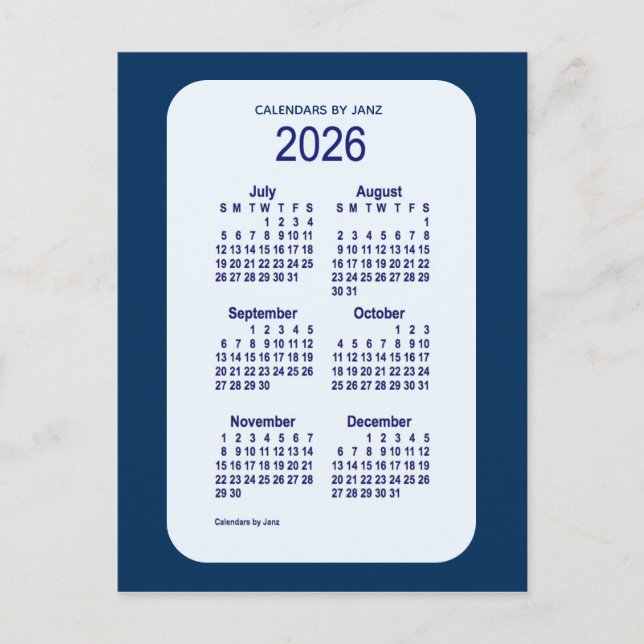Carte Postale 2026 Alice Blue 6 Mois Mini Calendrier par Janz (Devant)
