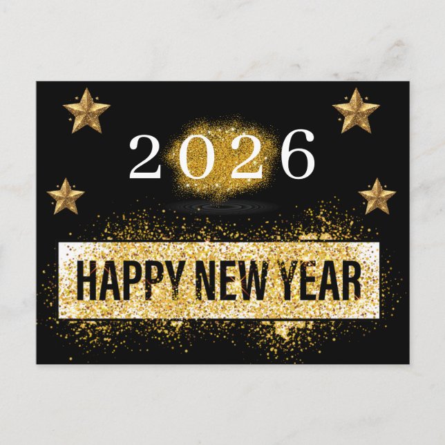 Carte Postale 2026, Bonne année ! Étoiles de Parties scintillant (Devant)