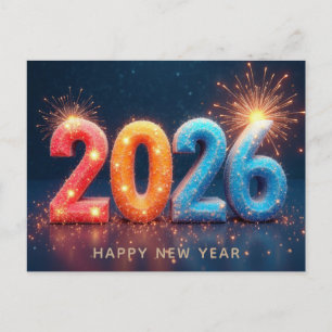 Carte Postale 2026 Bonne Année Feux d'Artifice Modernes