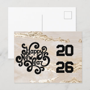 Carte Postale 2026, Bonne année! Noir moderne et or