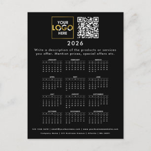 Carte Postale 2026 Calendrier Business Logo Coordonnées Code QR