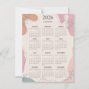 Carte Postale 2026 Calendrier Mid Century Abstrait Boho esthétiq