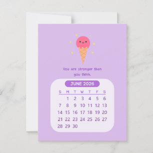 Carte Postale 2026 Juin Calendrier Motivationnel Mensuel Kawaii