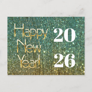 Carte Postale 2026, Parties scintillant Gold Green Bonne Année