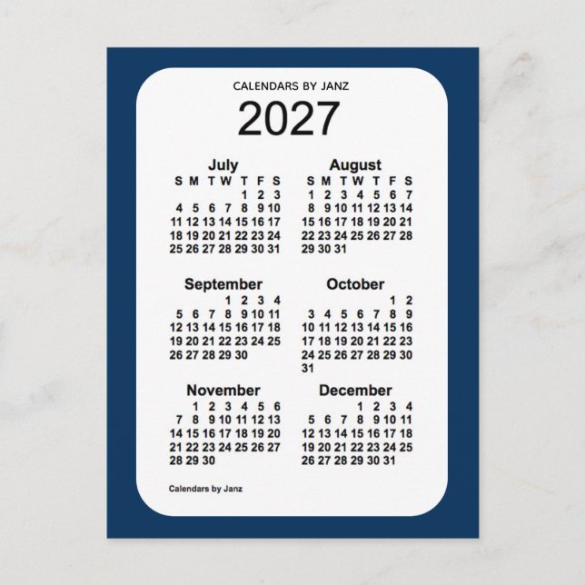Carte Postale 2027 Police Box Blue 6 Mois Mini Calendrier par Ja (Devant)