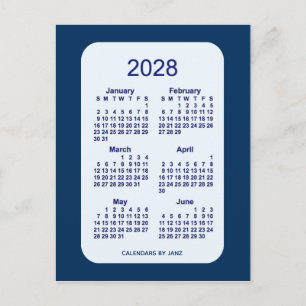 Carte Postale 2028 Alice Blue 6 Mois Mini Calendrier par Janz