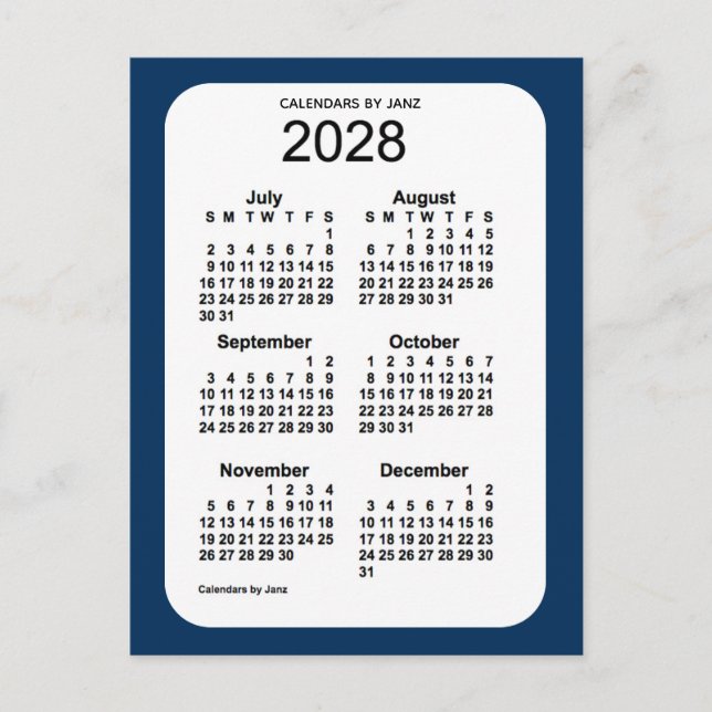 Carte Postale 2028 Police Box Blue 6 Mois Mini Calendrier par Ja (Devant)