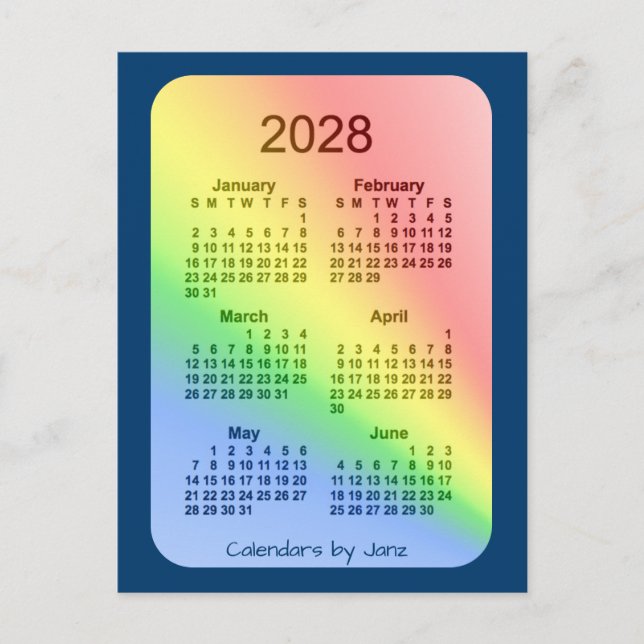 Carte Postale 2028 Rainbow Blue 6 mois Mini Calendrier par Janz (Devant)