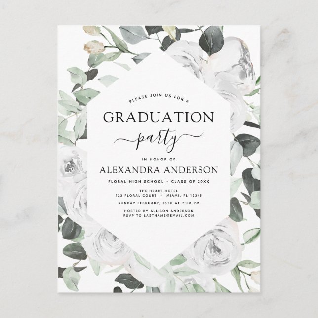 Carte Postale 202 Graduation Floral Eucalyptus Vert Invitati (Devant)