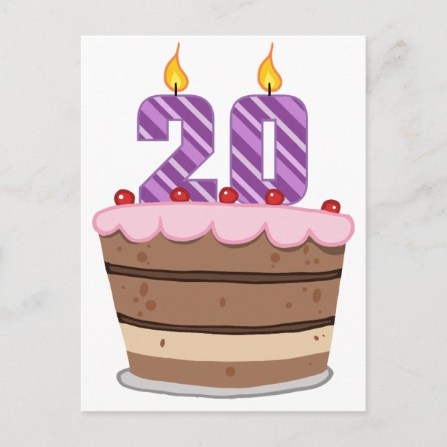 Carte Postale 20 ans sur le gâteau d'anniversaire (Devant)