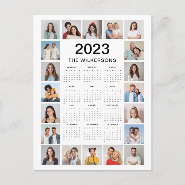 Carte Postale 20 Photo Collage 2023 Année Calendrier Ajouter Vot (Devant)