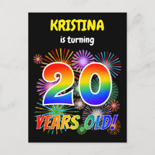 Carte Postale 20e anniversaire - Fun Fireworks, Rainbow Look "20