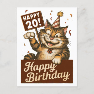Carte Postale 20e anniversaire mignon drôle chat vintage