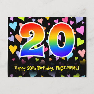 Carte Postale 20e Anniversaire : Motif Cœurs Amusants, Arc-en-ci