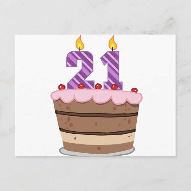 Carte Postale 21 ans sur le gâteau d'anniversaire (Devant)