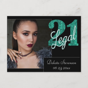 Carte Postale 21 et juridique Green 21st Birthday Photo Merci