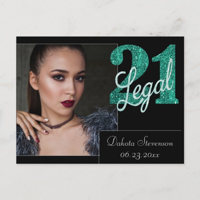 Carte Postale 21 et juridique | Green 21st Birthday Photo Merci (Devant)