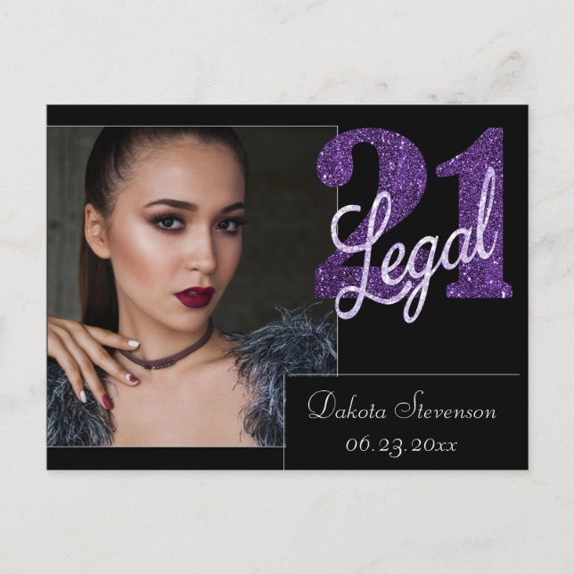 Carte Postale 21 et Légal | 21e Anniversaire Faux Paillettes Vio (Devant)