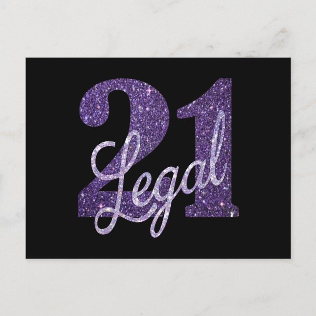 Carte Postale 21 et Légal | 21e Anniversaire Pailleté Violet Fau (Devant)