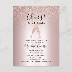 Carte Postale 21e Anniversaire Blush Parties scintillant Champag