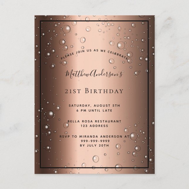 Carte Postale 21e anniversaire bronze brun brun bulle noire invi (Devant)