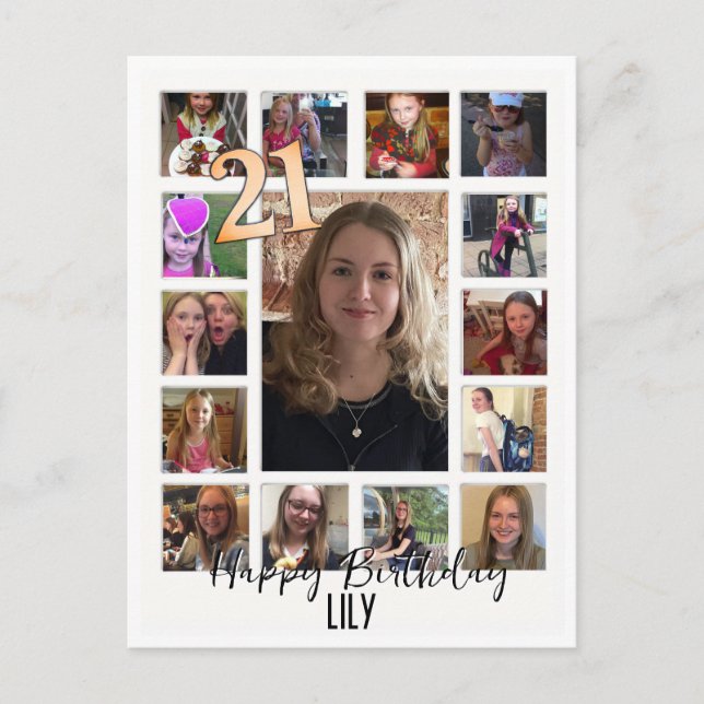 Carte Postale 21e Anniversaire crème bleu fleur amande (Devant)