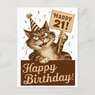 Carte Postale 21e anniversaire mignon drôle chat vintage