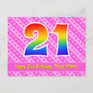 Carte Postale 21e anniversaire : Pink Stripes & Hearts, Arc-en-c