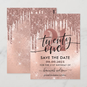 Carte Postale 21e Anniversaire Rose Gold Enregistrer la date