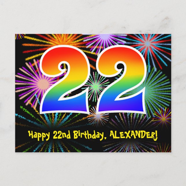 Carte Postale 22e Anniversaire – Motif de feux d'artifice amusan (Devant)