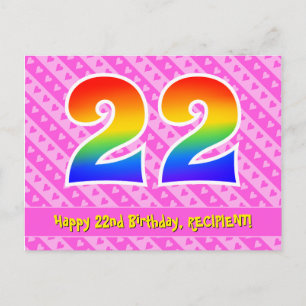 Carte Postale 22e anniversaire : Rayures roses et cœurs, Arc-en-