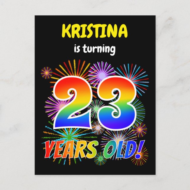 Carte Postale 23e anniversaire - Fun Fireworks, Rainbow Look "23 (Devant)