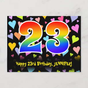 Carte Postale 23e Anniversaire : Motif coeurs amusants, Arc-en-c