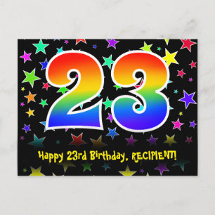 Carte Postale 23e Anniversaire : Motif Étoiles Amusantes, Arc-en