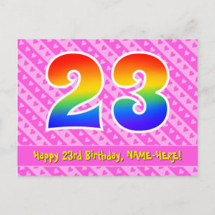 Carte Postale 23e anniversaire : Pink Stripes & Hearts, Arc-en-c