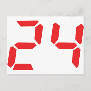 Carte Postale 24 vingt-quatre réveil rouge numéro numérique