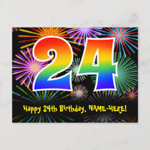 Carte Postale 24e anniversaire - Fun Motif feux d'artifice + Arc