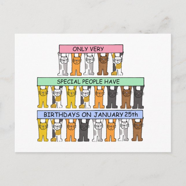 Carte Postale 25 janvier Anniversaire Cute Cartoon Cats (Devant)